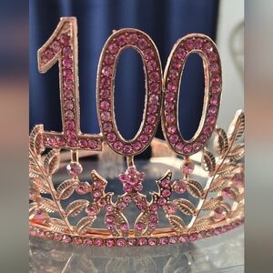 Elegant Pink Rhinestone Tiara for 100 Birthday
